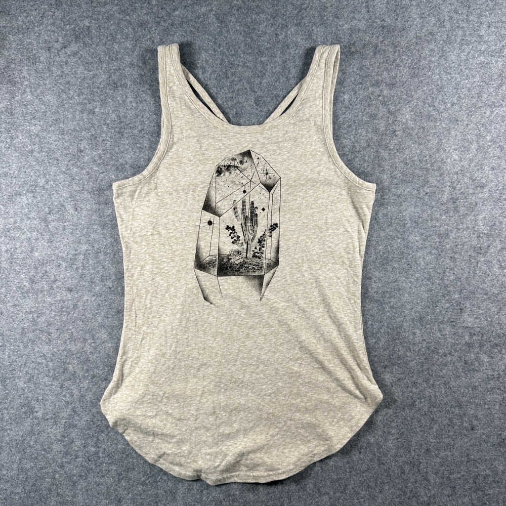 Will Call Womens Crystal Terrarium Tank Top XS Heather Beige Strappy Back